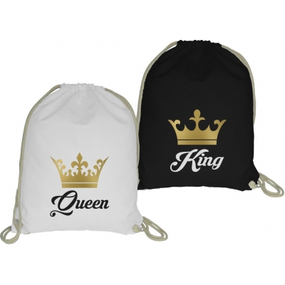 Zestaw plecaków worków ze sznurkiem dla par zakochanych na walentynki komplet 2 sztuki King Queen korony